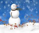 Снеговик с шарфом, состоит из трех снежки